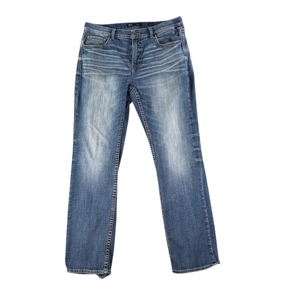 BKE Tyler Mens Jeans 34x34 Distressed Denim Straight Leg Casual Blue - Picture 1 of 10